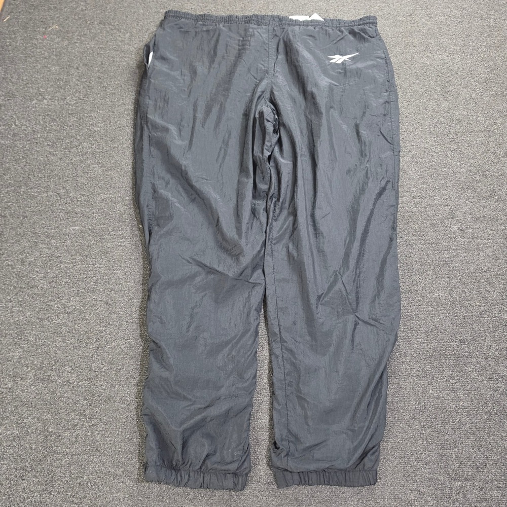 Reebok Track Pants Mens XL Black Vintage Nylon Windbreaker Joggers Zipped Baggy